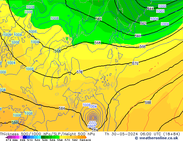 Thck 500-1000hPa ECMWF Th 30.05.2024 06 UTC