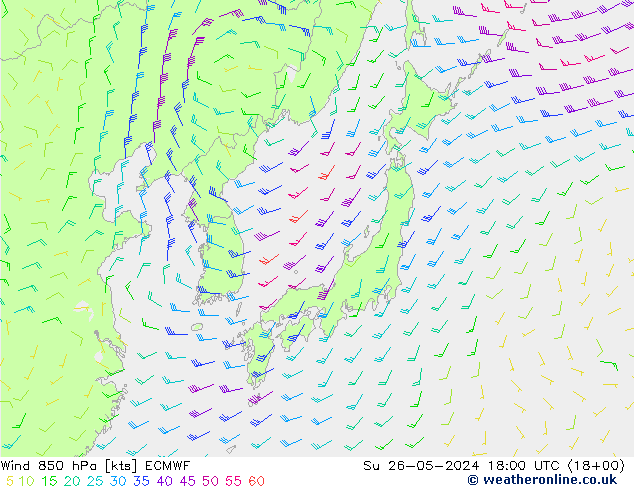 Vento 850 hPa ECMWF Dom 26.05.2024 18 UTC