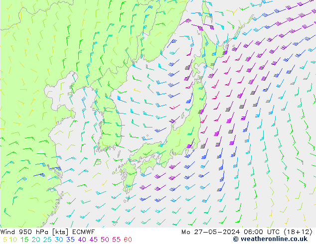 Wind 950 hPa ECMWF Po 27.05.2024 06 UTC