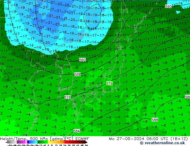 Height/Temp. 500 hPa ECMWF Po 27.05.2024 06 UTC