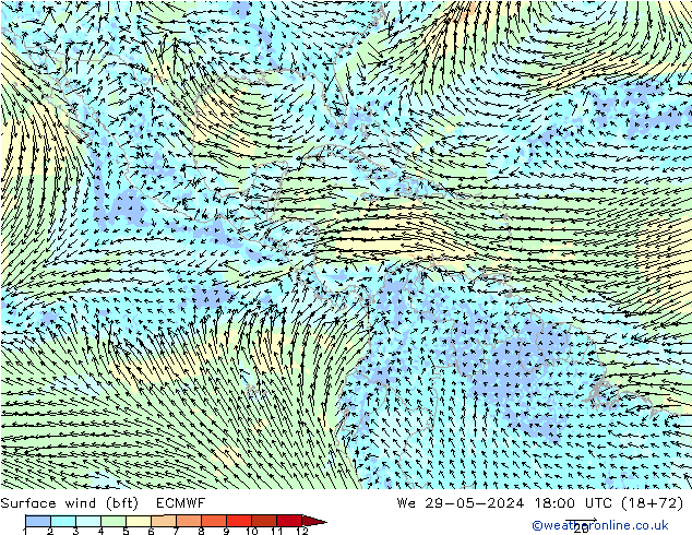 Surface wind (bft) ECMWF We 29.05.2024 18 UTC