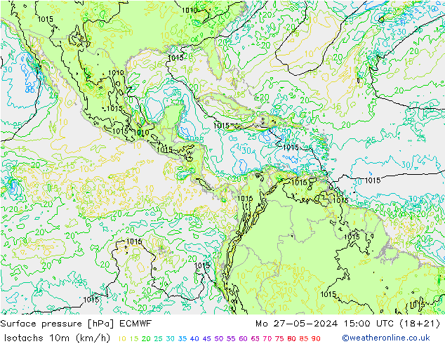 Isotachs (kph) ECMWF lun 27.05.2024 15 UTC