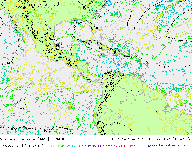 Isotachs (kph) ECMWF Seg 27.05.2024 18 UTC
