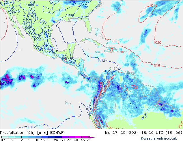 Z500/Rain (+SLP)/Z850 ECMWF pon. 27.05.2024 00 UTC