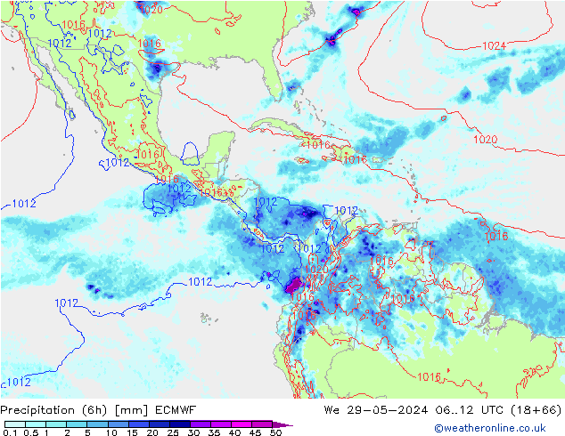 Z500/Rain (+SLP)/Z850 ECMWF mer 29.05.2024 12 UTC