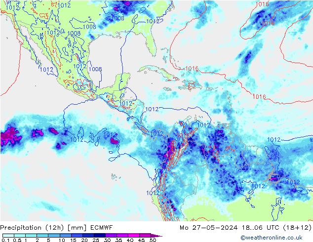 Precipitación (12h) ECMWF lun 27.05.2024 06 UTC