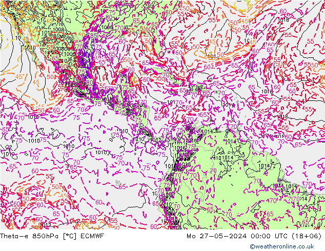 Theta-e 850hPa ECMWF Pzt 27.05.2024 00 UTC