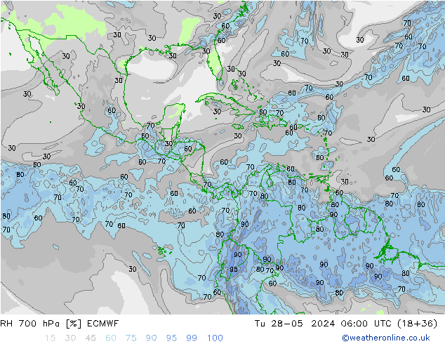 Humidité rel. 700 hPa ECMWF mar 28.05.2024 06 UTC