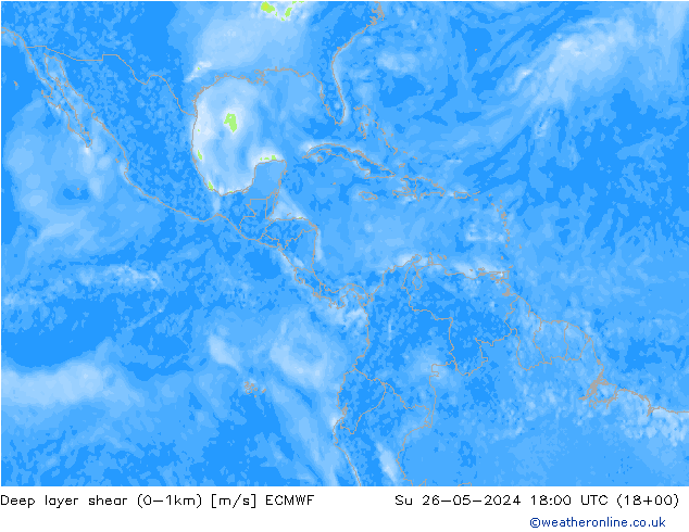 Deep layer shear (0-1km) ECMWF Su 26.05.2024 18 UTC