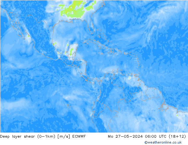 Deep layer shear (0-1km) ECMWF lun 27.05.2024 06 UTC