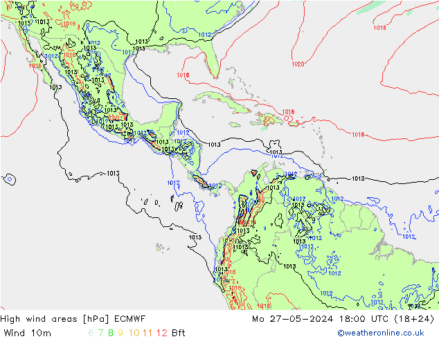 High wind areas ECMWF Mo 27.05.2024 18 UTC