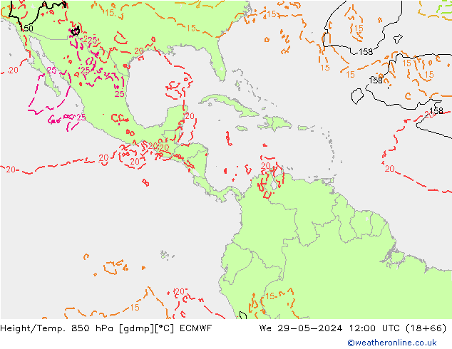 Z500/Rain (+SLP)/Z850 ECMWF mer 29.05.2024 12 UTC