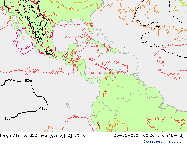 Z500/Rain (+SLP)/Z850 ECMWF czw. 30.05.2024 00 UTC