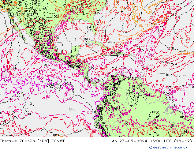 Theta-e 700hPa ECMWF Mo 27.05.2024 06 UTC