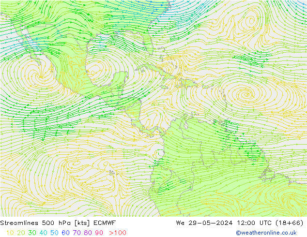 Línea de corriente 500 hPa ECMWF mié 29.05.2024 12 UTC