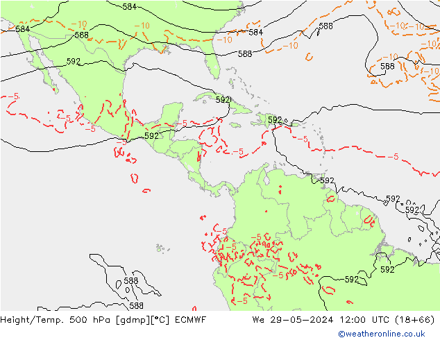 Z500/Rain (+SLP)/Z850 ECMWF mer 29.05.2024 12 UTC