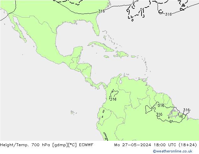 Height/Temp. 700 hPa ECMWF Seg 27.05.2024 18 UTC