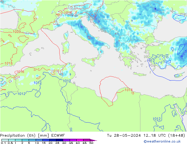 Précipitation (6h) ECMWF mar 28.05.2024 18 UTC