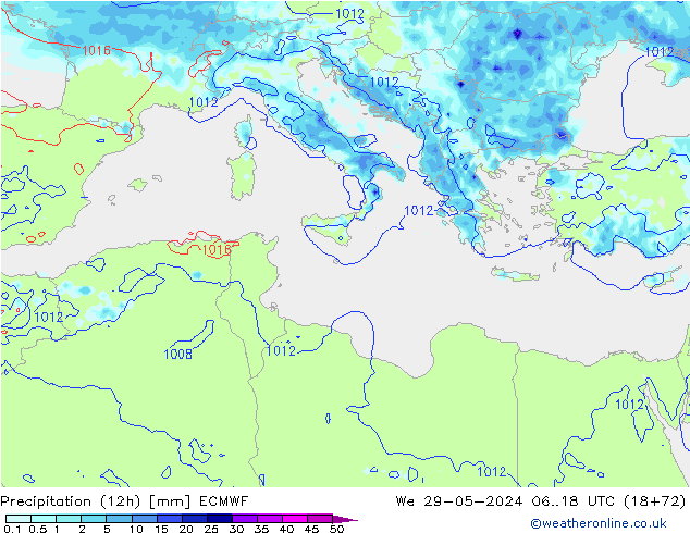 осадки (12h) ECMWF ср 29.05.2024 18 UTC