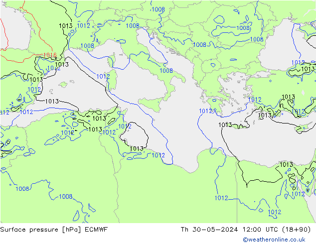 pressão do solo ECMWF Qui 30.05.2024 12 UTC