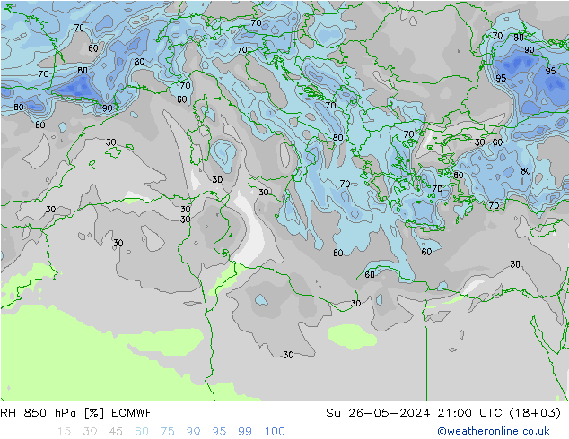 RH 850 hPa ECMWF Su 26.05.2024 21 UTC