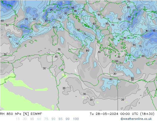 RH 850 hPa ECMWF Di 28.05.2024 00 UTC