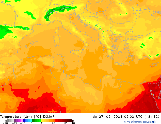 Temperatura (2m) ECMWF lun 27.05.2024 06 UTC