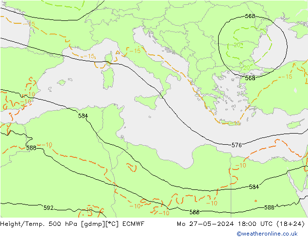 Z500/Yağmur (+YB)/Z850 ECMWF Pzt 27.05.2024 18 UTC