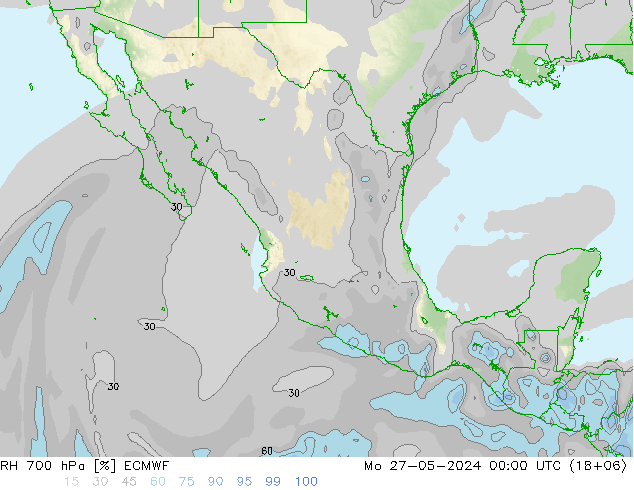 RH 700 гПа ECMWF пн 27.05.2024 00 UTC