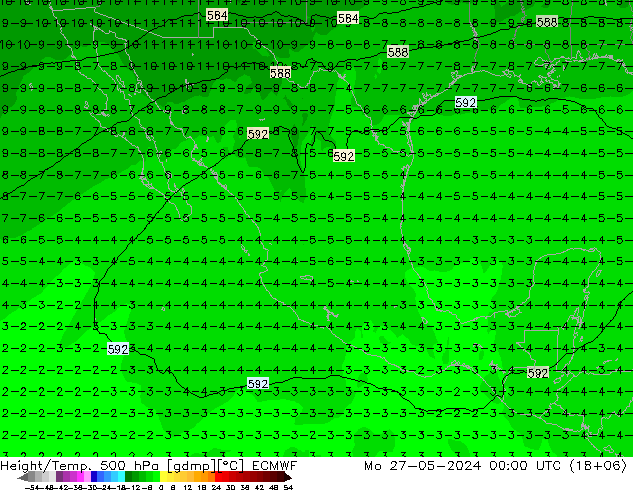 Z500/Rain (+SLP)/Z850 ECMWF Po 27.05.2024 00 UTC