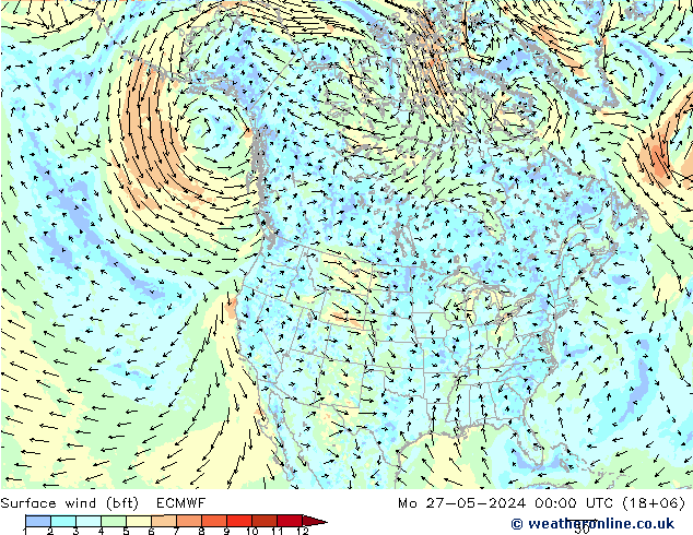 Bodenwind (bft) ECMWF Mo 27.05.2024 00 UTC