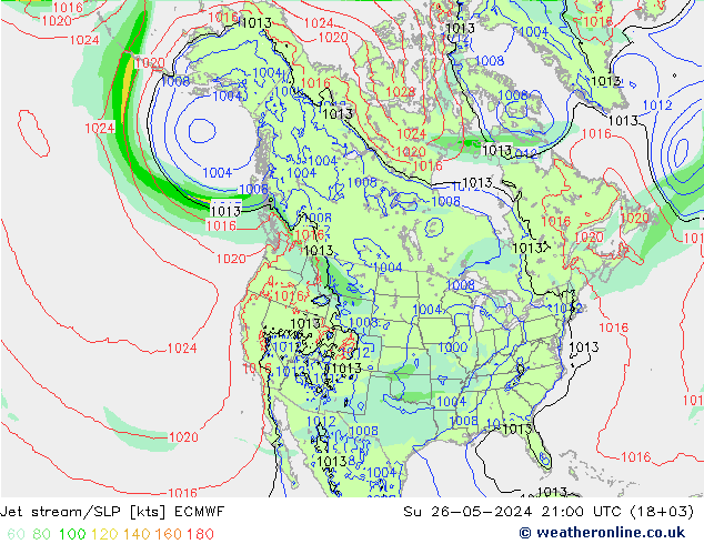 Jet Akımları/SLP ECMWF Paz 26.05.2024 21 UTC