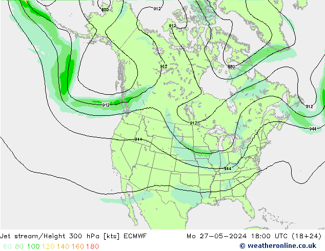 Jet stream/Height 300 hPa ECMWF Mo 27.05.2024 18 UTC