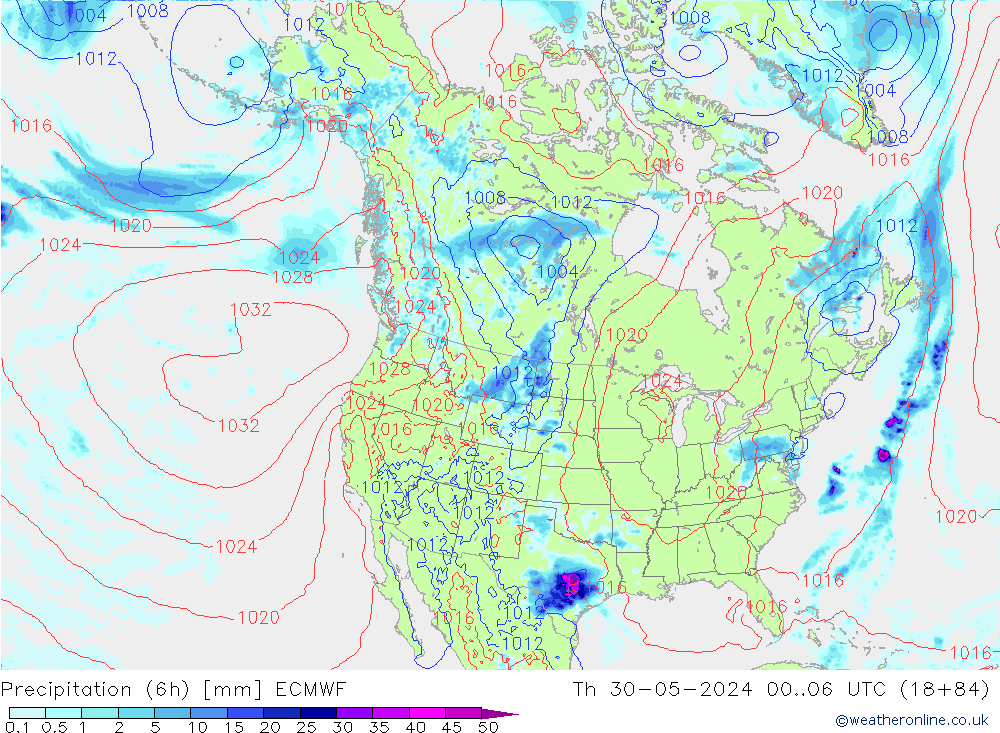 Z500/Rain (+SLP)/Z850 ECMWF gio 30.05.2024 06 UTC