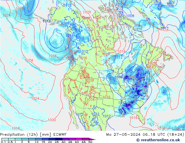 Totale neerslag (12h) ECMWF ma 27.05.2024 18 UTC