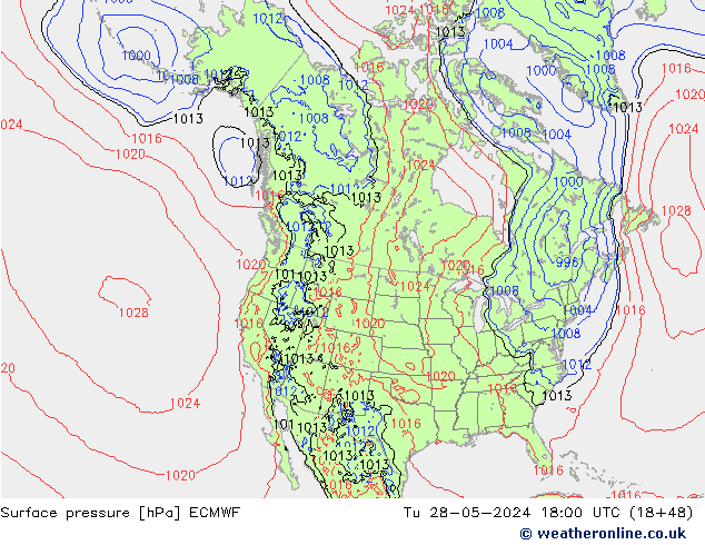 Presión superficial ECMWF mar 28.05.2024 18 UTC