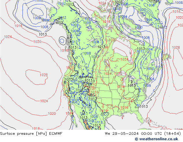 Luchtdruk (Grond) ECMWF wo 29.05.2024 00 UTC