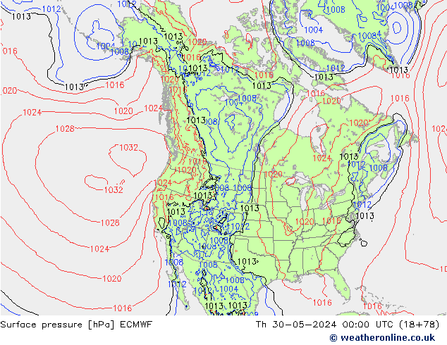 Pressione al suolo ECMWF gio 30.05.2024 00 UTC