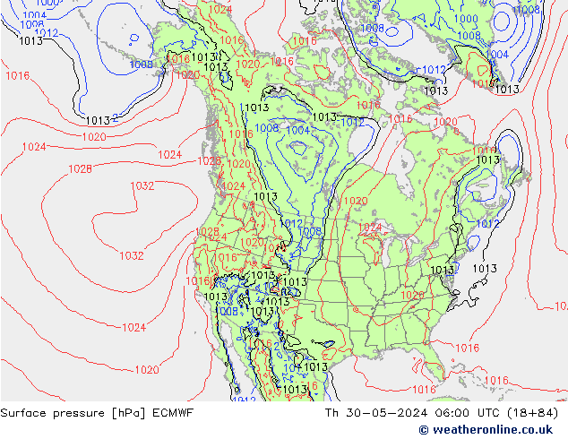 pressão do solo ECMWF Qui 30.05.2024 06 UTC