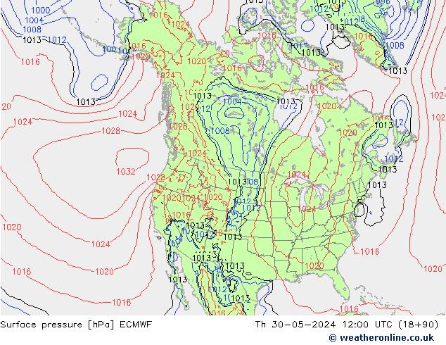 Surface pressure ECMWF Th 30.05.2024 12 UTC