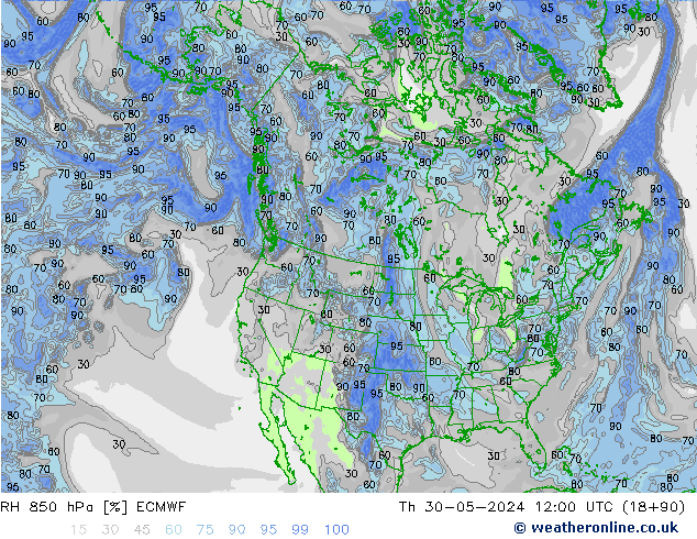 RV 850 hPa ECMWF do 30.05.2024 12 UTC