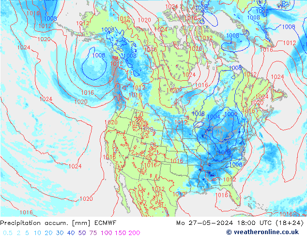 Precipitation accum. ECMWF 星期一 27.05.2024 18 UTC