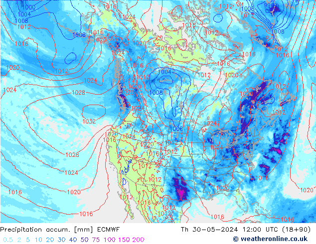 Precipitation accum. ECMWF czw. 30.05.2024 12 UTC