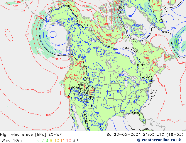 yüksek rüzgarlı alanlar ECMWF Paz 26.05.2024 21 UTC