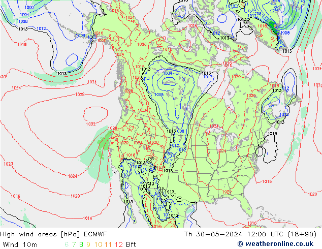 yüksek rüzgarlı alanlar ECMWF Per 30.05.2024 12 UTC