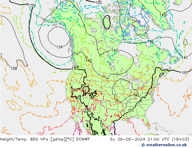 Height/Temp. 850 hPa ECMWF Su 26.05.2024 21 UTC