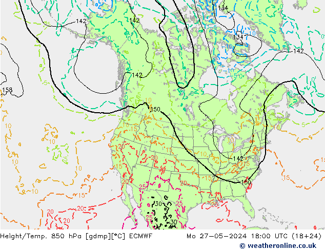 Z500/Rain (+SLP)/Z850 ECMWF pon. 27.05.2024 18 UTC