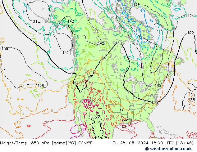 Z500/Rain (+SLP)/Z850 ECMWF вт 28.05.2024 18 UTC