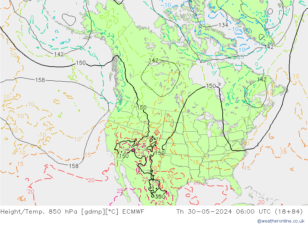 Z500/Rain (+SLP)/Z850 ECMWF gio 30.05.2024 06 UTC