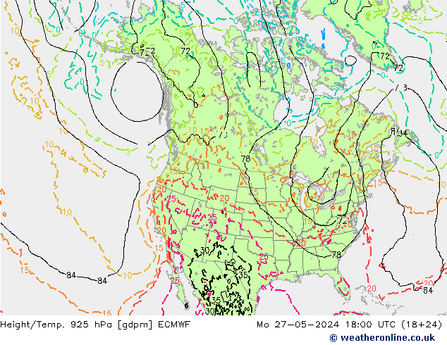 Height/Temp. 925 hPa ECMWF Mo 27.05.2024 18 UTC